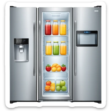 A refrigerator with a transparent front glass divided into three sections sticker