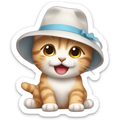 cute kitten in a hat smiling and crying sticker