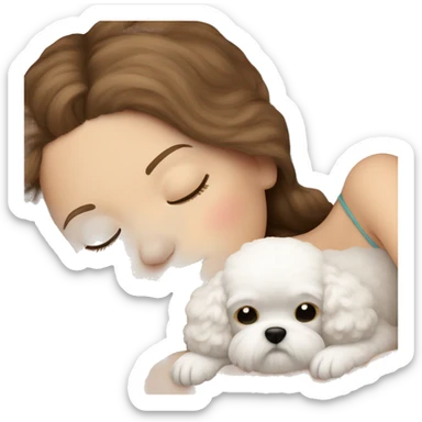White girl brown hair sleeping with Mini Bichon sticker