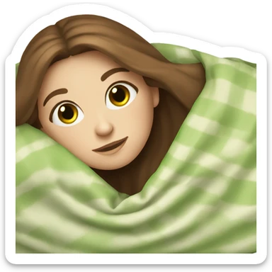 White girl with brown hair and green eyes lying under the blanket sticker