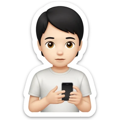 un niño de entre 3 - 10 años jugando con su celular (pelo negro y polo blanco) sticker