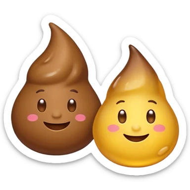 happy poop character and cheerful pee drop character side by side sticker