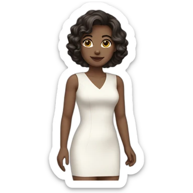 Woman short wavy short dark hair white dress fair skin sticker