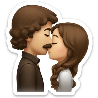 Brown haired girl and brown moustache guy kissing sticker