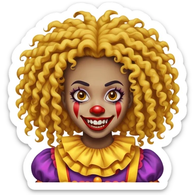black girl curly long hair with clown scary face yellow teeth sticker