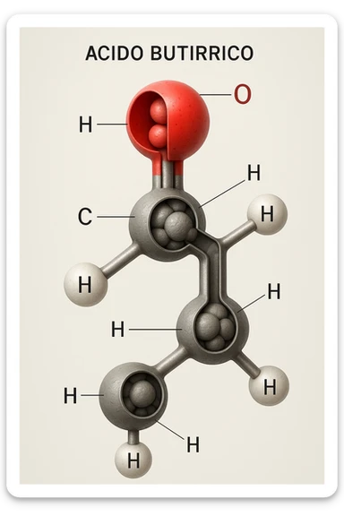 Vertical, hyper-realistic 3D cutaway illustration: Acido Butirrico sticker