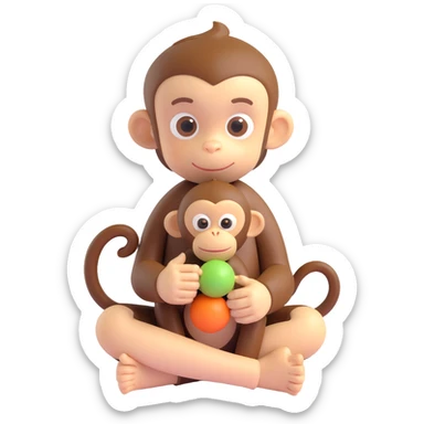 a boy with monkey traits, sitting quietly, focusing on a fidget toy, calm and thoughtful expression sticker