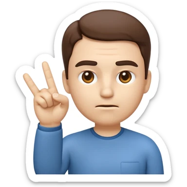 iOS-style 3D emoji: a person with slightly furrowed eyebrows, serious expression, head tilted forward, index finger raised and wagging, with motion lines around the finger to show movement sticker