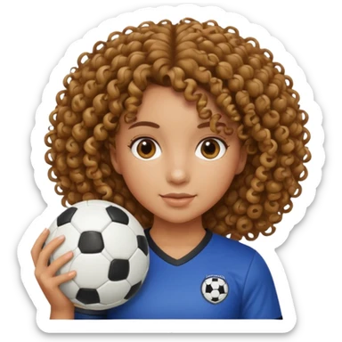 Chica con cabello rizado y con una pelota de futbol en las manos sticker