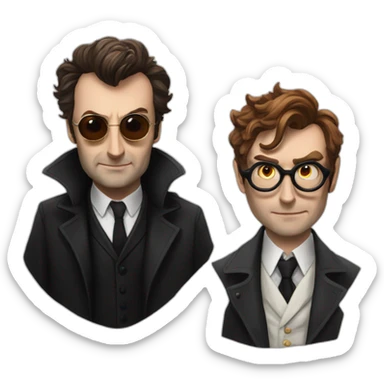 crowley from good omens with the 10th Doctor from Doctor who sticker
