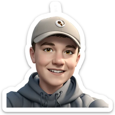 smiling boy in baseball cap sticker
