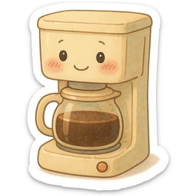 kawaii coffee machine, full body, blushing cheeks, soft pastel colors sticker