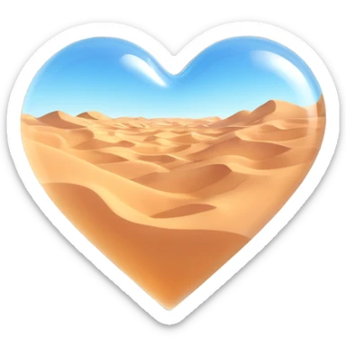glass heart emoji containing empty desert sand dunes, no vegetation, realistic glass look sticker