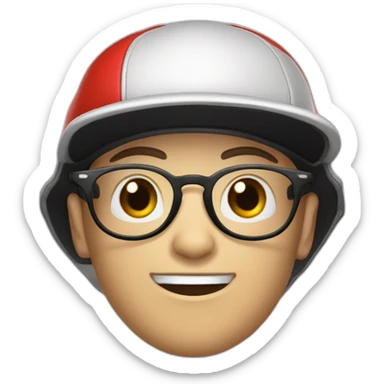 ball pale skin with a red cap with a black brim no mouth round glasses sticker