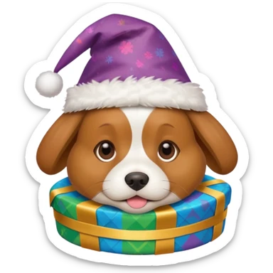 Dog in new yaer hat wrapped paper new yaer  sticker