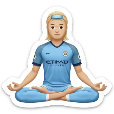 Erling Haaland long hair doing the lotus Manchester city  sticker