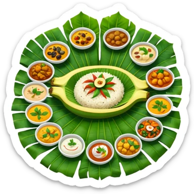 Kerala sadhya in large long banana leaf sticker