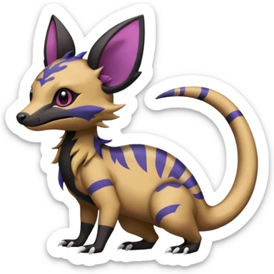 Rare epic aesthetic colorful Salandit-Noibat-Eevee-Civet-species-Fakemon-hybrid-creature, with markings, full body sticker