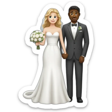 white couple marriage and holding gray cat sticker