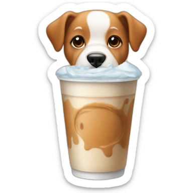 dog holding iced latte sticker