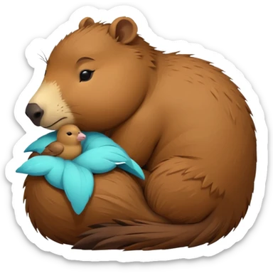 capybara sleeping peacefully with a bird sticker