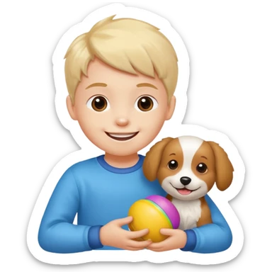 child with dog toys sticker