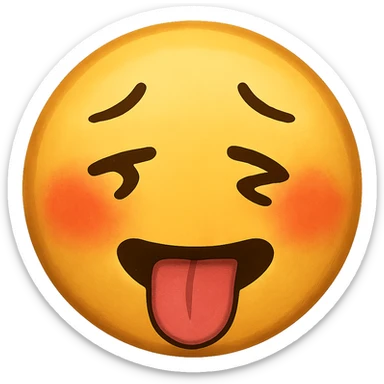 yellow face with tongue out, flushed cheeks,  drunk, remove background sticker