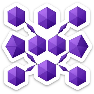 Dark purple central hexagon surrounded by 6 lighter purple elongated hexagons/kites with thin white lines. Two horizontal white lines through it. sticker