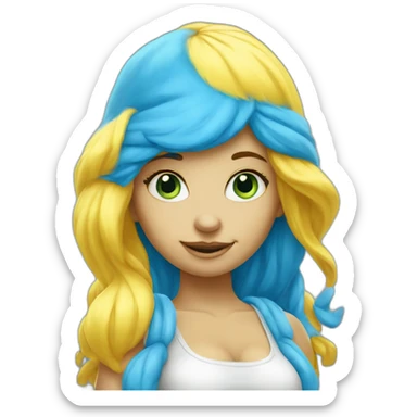 smurf girl with smurf skin and yellow hair sticker