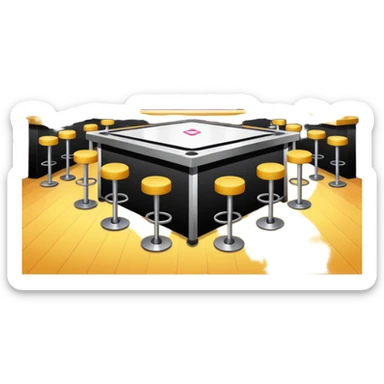 In most clubs, tables are placed between the dance floor and the walls of the room, with a bar to one side and the DJ booth usually elevated above the dance floor. sticker