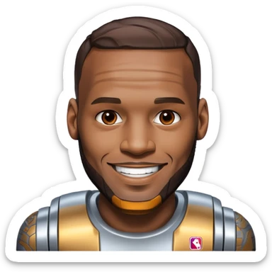 Lebron James smiling
half his face is robot/cyborg like sticker