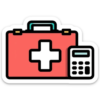 Swiss financial advisor with Swiss cross symbol, briefcase and calculator sticker