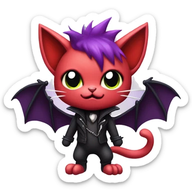 cute edgy kawaii Black punk red purple bat-cat Pokémon full body sticker