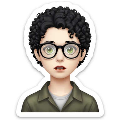 teen zombie with black curly hair with black glasses sticker