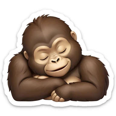 Meme-Worthy cute Sleeping Gorilla Portrait Emoji, Head resting peacefully with a contented smile, showcasing a luxuriant, thick Fur and eyes gently closed in serene slumber, Simplified yet hilariously adorable features, highly detailed, glowing with a soft, drowsy jungle light, high shine, relaxed and utterly lovable, stylized with an air of playful laziness, bright and heartwarming, soft glowing outline, capturing the essence of a sleeping gorilla that feels destined to become the next viral sensation of adorable rest! sticker