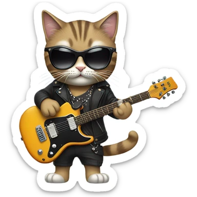 rockstar cat with electronic guitar and wearing sungl sticker
