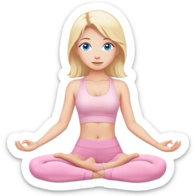 blond blue eyes yoga girl in light pink clothes sticker
