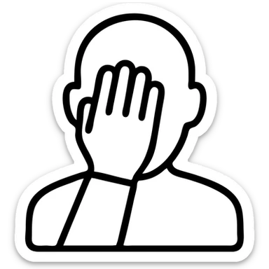 minimalistic facepalm gesture with no facial features, hands covering the face, simple head outline sticker