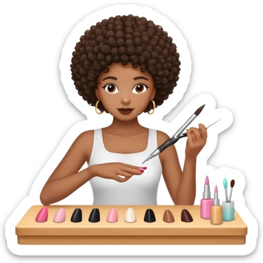 Black girl with curly fro getting nails done sticker