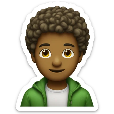 um menino de cabelo amarelo de olhos castanhos com roupa verde e pele beje sticker