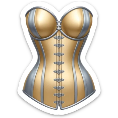 A luxury corset emoji made of silver chrome, smooth metallic curves, minimal fashion silhouette, glossy reflections, sensual high-end aesthetic, iOS emoji style, centered, clean white background sticker
