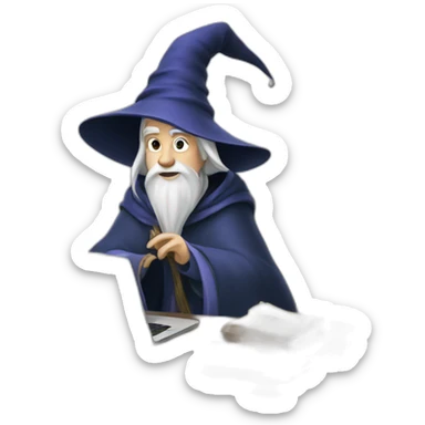wizard Merlin with a laptop sticker