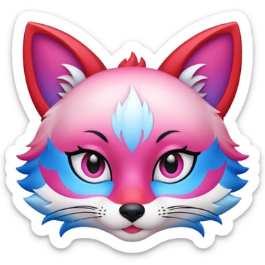 Mascara Kitsune Azul, Vermelho e Rosa degrade sticker