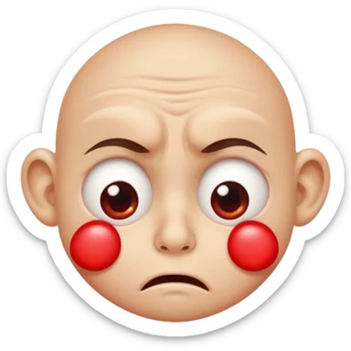 apple emoji style face with scrunched nose and wide eyes, showing regret after tasting something bad, no text sticker