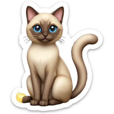 cinematic-[siamese cat]-realistic-full-body-sitting-emoji,-tail-curled-playfully-around-its-paws,-head-tilted-dramatically,-sleek-[siamese]-fur,-simplified-yet-realistic-focused-features,-highly-detailed,-glowing-with-an-almost-sarcastic-glow sticker