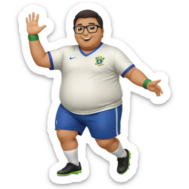 make an guy called pedro who is dancing with a football and playing brazzilian phonk and hee has glasses and is obese sticker