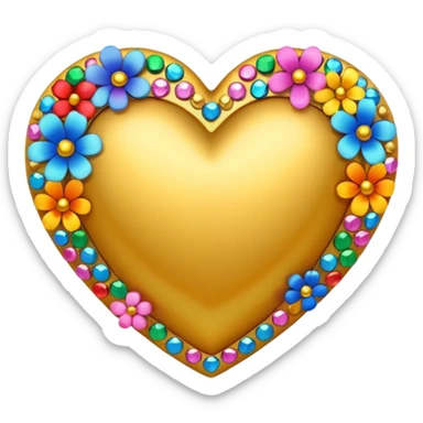 a golden heart studded with flowers sticker