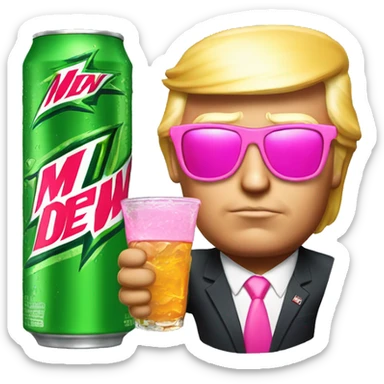 donald trump with pink sunglasses while drinking mtn dew sticker