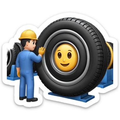 emoji of tire, inside the manufacturing factory, getting inspected by machine not by hunan, the machine is complicated  sticker