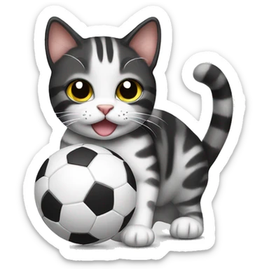 Black and white Tabby cat playing with ball sticker